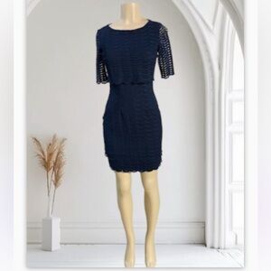 American Living Cobalt Blue Lace Overlay 3/4 Sleeve Stretch Sheath.